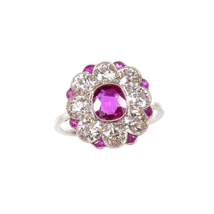 Early 20th century ruby and diamond flowerhead cluster ring